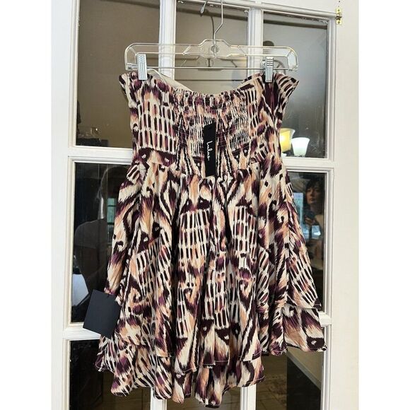 NWT Lulus Resort Print Strapless Mini Dress Size M Boho Ruffle Beach Vibes.   X - Picture 4 of 6